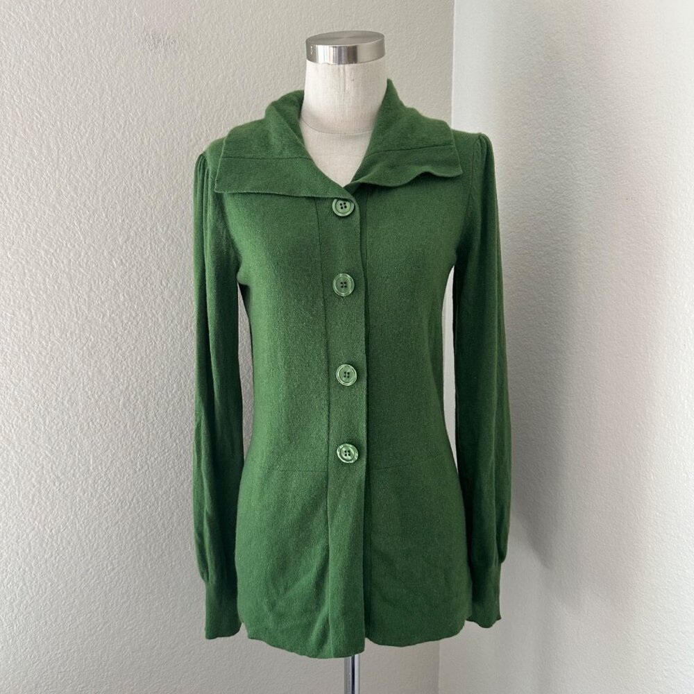 In Cashmere Green Cardigan Front Closure Long Sleeve Peter Pan Neckline S